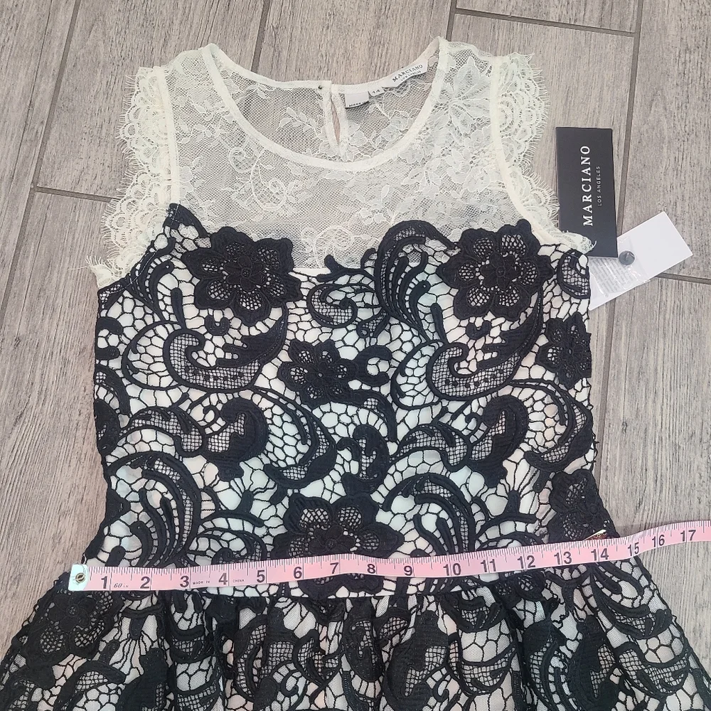 Marciano Guess girls black & white laced sleeveless formal dress size 14 NWT
